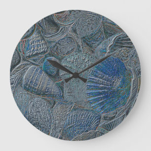 Seashells Ocean Beach Blue Nautical Metallic Art Stor Klocka