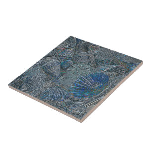 Seashells Ocean Beach Blue Nautical Metallic Kakelplatta