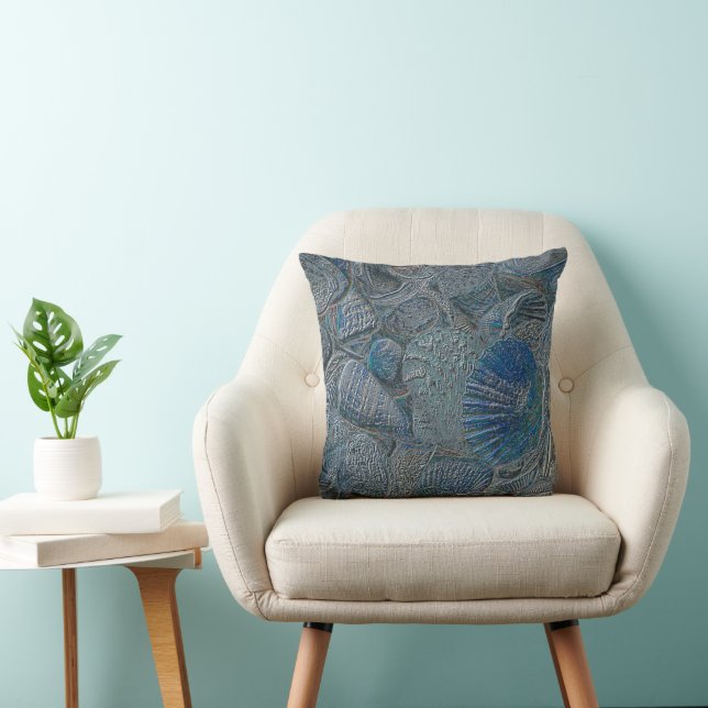 Seashells Ocean Beach Blue Nautical Metallic Kudde (Stol)