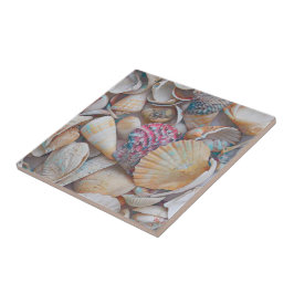 Seashells Ocean Beach Mosaic Art Nautical Kakelplatta