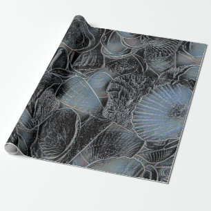 Seashells Ocean Beach Pastel Blue Black Decoupage Presentpapper