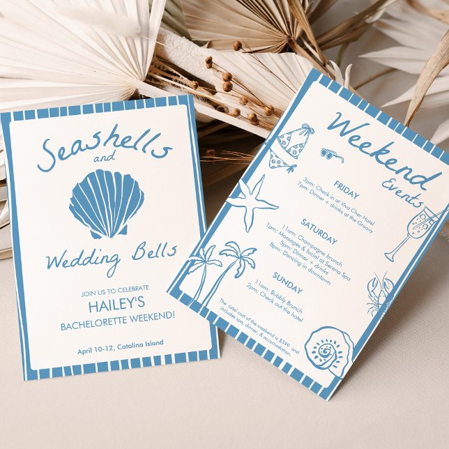 Seashells och Bröllop Klockor Bachelorette Inbjudningar (Seashells and Wedding Bells Bachelorette Invitation)