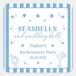 Seashells och Bröllop Klockor Bachelorette Party Fyrkantigt Klistermärke