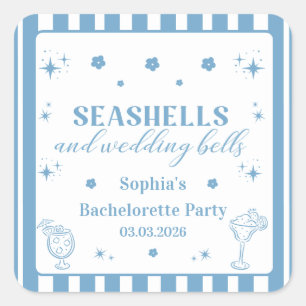 Seashells och Bröllop Klockor Bachelorette Party Fyrkantigt Klistermärke