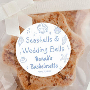 Seashells och Bröllop Klockor Bachelorette Runt Klistermärke