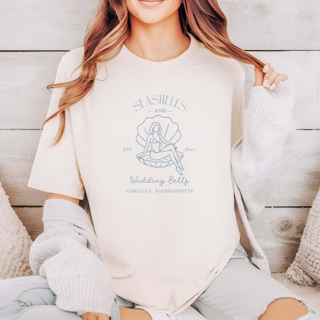 Seashells och Bröllop Klockor-kusten Bachelorette T Shirt (Skapare uppladdad)