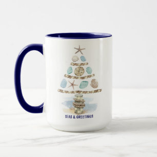Seashells och Sea Glass Seas & Hälsning jul Mugg
