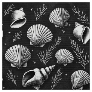 Seashells och Sjögräs i Black and White Tyg