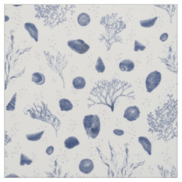 Seashells och Sjögräs Navy och White Fabric Tyg