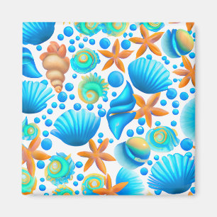 Seashells och Starfish Ocean Mönster Magnet
