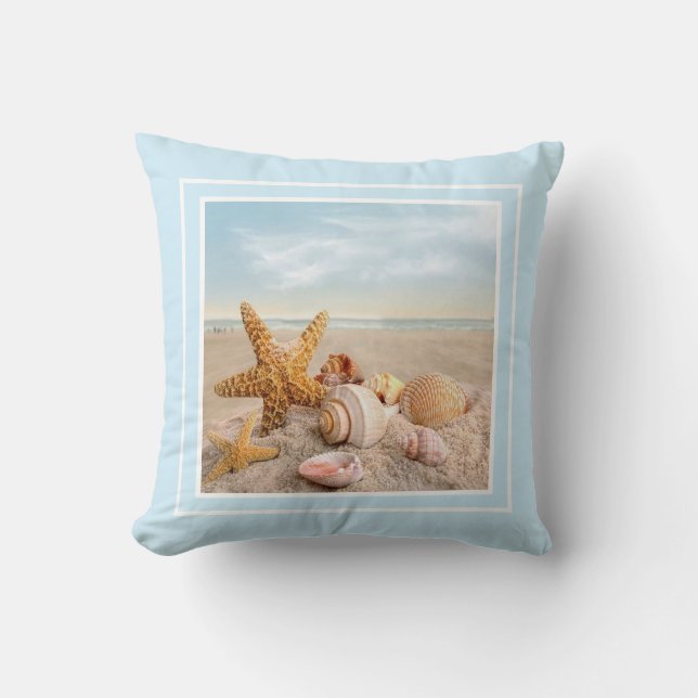 Seashells på stranden Dekorativ kudde (Framsida)