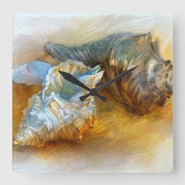 Seashells på stranden fyrkantig klocka (Framsida)