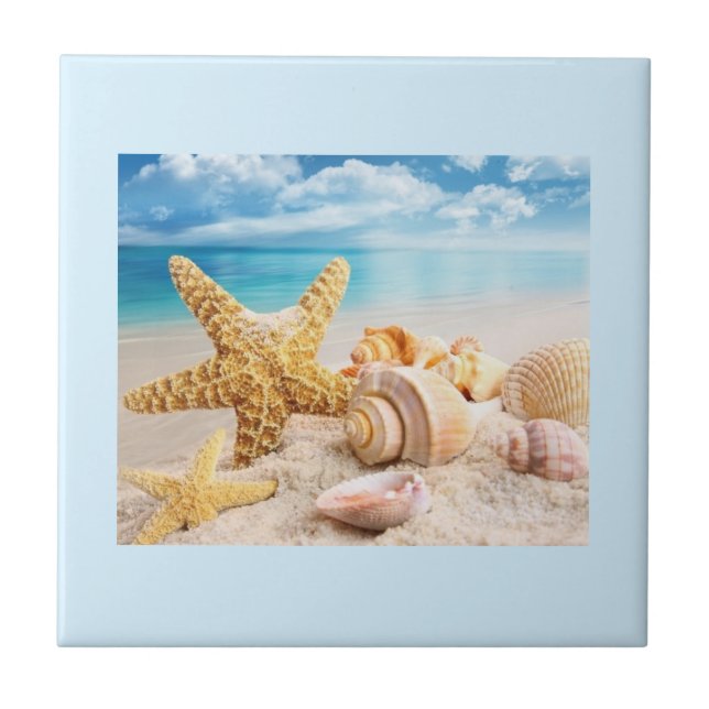 Seashells på stranden kakelplatta (Framsidan)