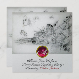 SEASHELLS PARTY,Ruby Monogram Silver Inbjudningar