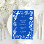 Seashells Ram Beach Wedand ANPASSNINGSBAR Party Meny<br><div class="desc">Perfekt sött menykort för en roligt bröllop! Hand skapade konst åt dig! Perfekt för en bröllop, möhippa i havet, bachelorettfest, förlovningsfest eller födelsedag. FULLT ANPASSADE! Klicka på "Anpassa" ovan om du vill redigera texten. Klicka på "Redigera med verktyg" om du vill justera typsnitt, färg och placeringar och ta bort baksidans...</div>