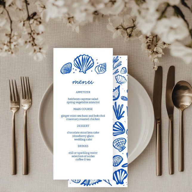 Seashells Ram Beach Wedand ANPASSNINGSBAR Party Meny (Seashells Frame Beach Wedding CUSTOM Party Menu
)