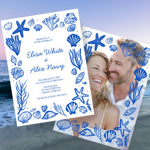 Seashells Ram Beach Wedding ANPASSNINGSBAR PHOTO Inbjudningar