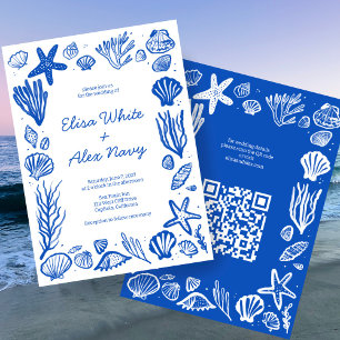 Seashells Ram Beach Wedding ANPASSNINGSBAR QR-kod Inbjudningar