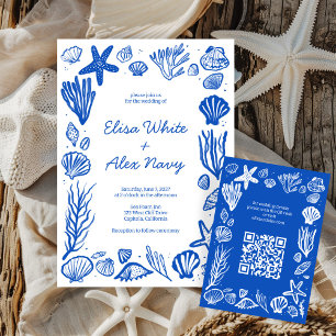 Seashells Ram Beach Wedding ANPASSNINGSBAR QR-kod Tilläggskort