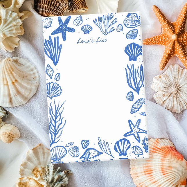 Seashells Ram Blue Beach CUSTOM NAMN Post-it Block (Seashells Frame Blue Beach CUSTOM NAME Post-it Notes
)
