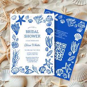 Seashells Ram Möhippa Blue Beach ANPASSNINGSBAR QR Inbjudningar