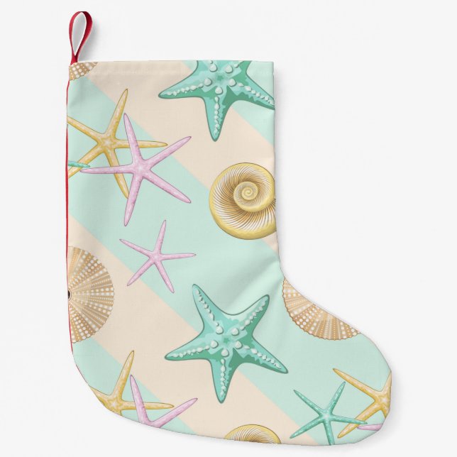 Seashells Retro Pastel Sea Life Liten Julstrumpa (Framsidan)