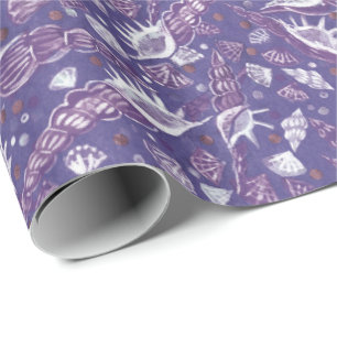 Seashells Sea Snäcka Nautical Mönster Lila Viole Presentpapper