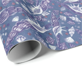 Seashells Sea Snäcka Nautical Mönster Violet Teal Presentpapper