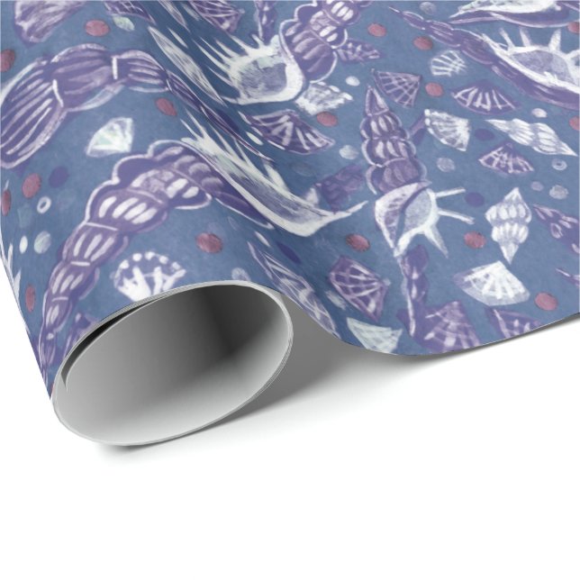 Seashells Sea Snäcka Nautical Mönster Violet Teal Presentpapper (Rullad Hörn)