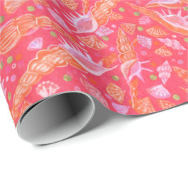 Seashells Snäckors Mollusk Nautical Mönster Red Presentpapper