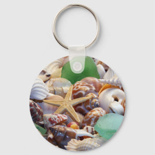 Seashells Starfish & Beach Glass Keychain Nyckelring