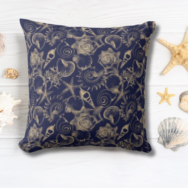 Seashells Starfish Blue Ocean Coastal Beach House Kudde (Seashells and Starfish Blue Ocean Coastal Beach House Throw Pillow)