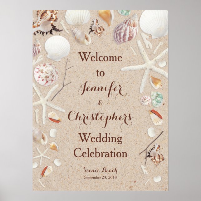 Seashells & Starfish på Beach Wedding Poster (Framsidan)