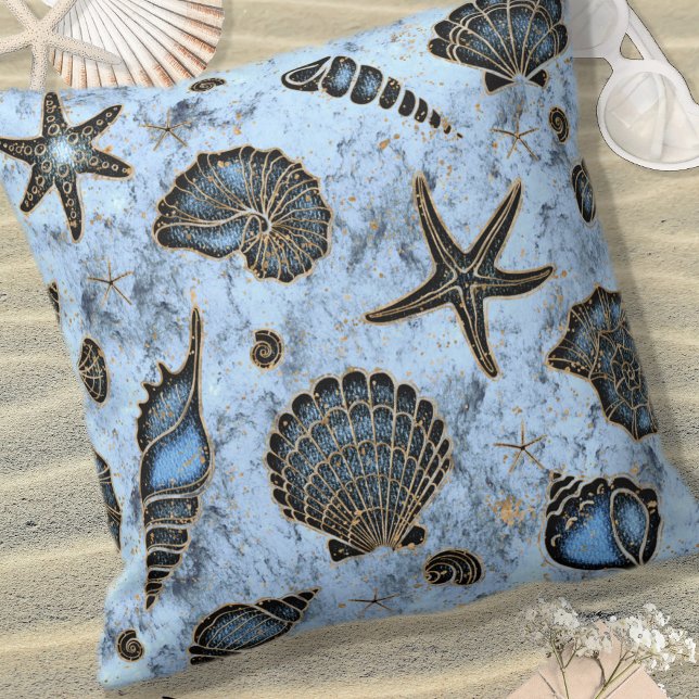 Seashells Starfish Watercolor Blue ID782 Kudde (Skapare uppladdad)