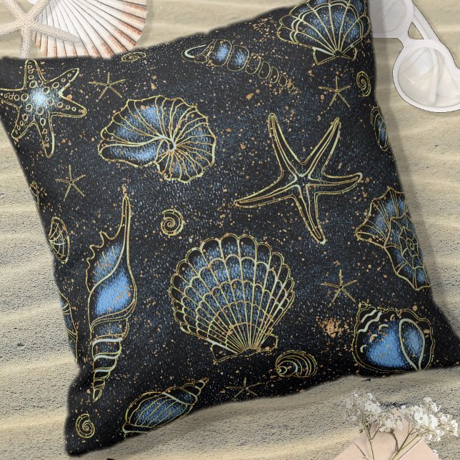 Seashells Starfish Watercolor Midnight Blue ID782 Kudde (Skapare uppladdad)