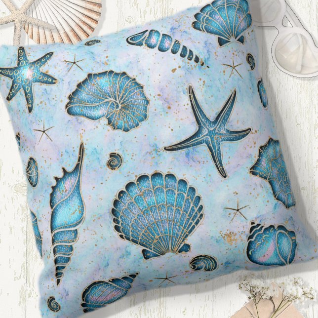Seashells Starfish Watercolor Opal ID782 Kudde (Skapare uppladdad)