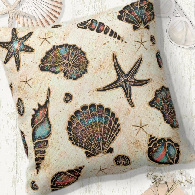 Seashells Starfish Watercolor Rainbow ID782 Kudde (Skapare uppladdad)