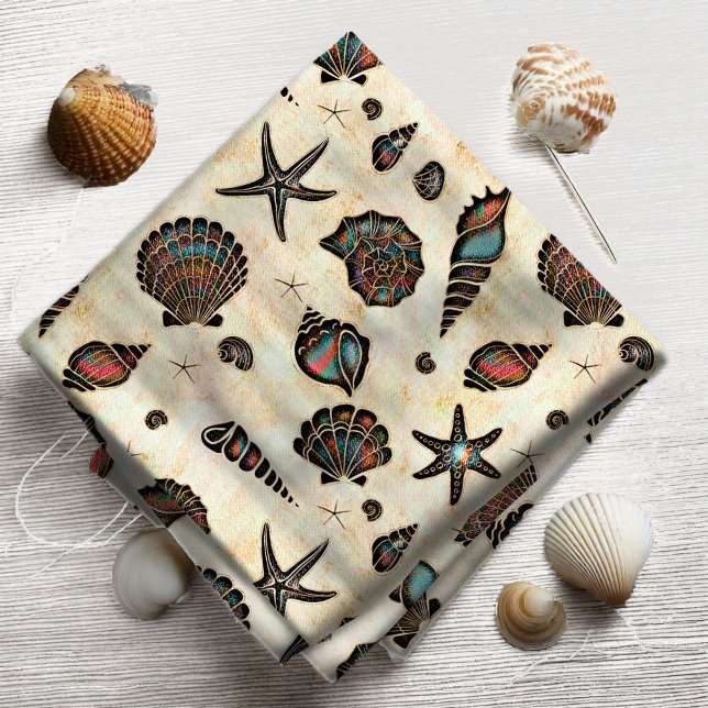 Seashells Starfish Watercolor Rainbow ID782 Tyg (Skapare uppladdad)