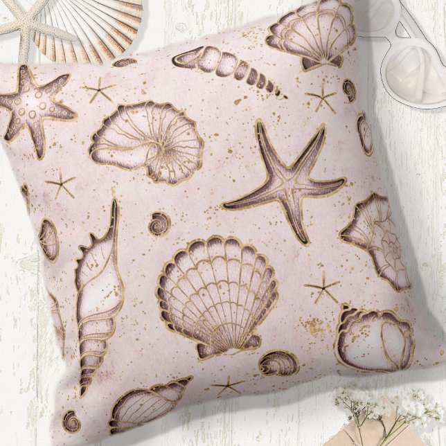 Seashells Starfish Watercolor  Rosa ID782 Kudde (Skapare uppladdad)