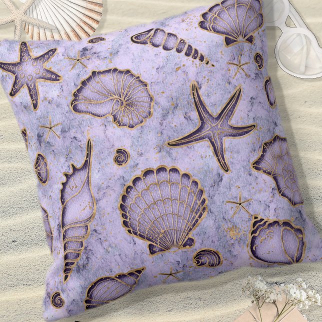 Seashells Starfish Watercolor Violet ID782 Kudde (Skapare uppladdad)