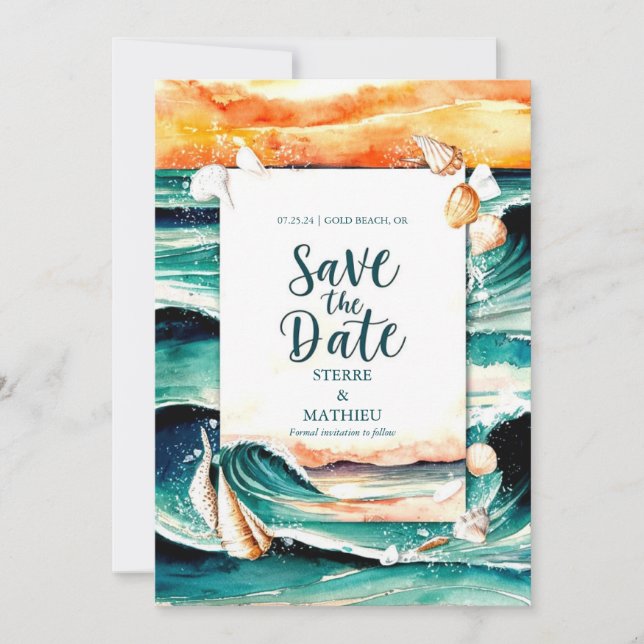 Seashells Summer Beach Wedding Spara Datumet (Framsida)