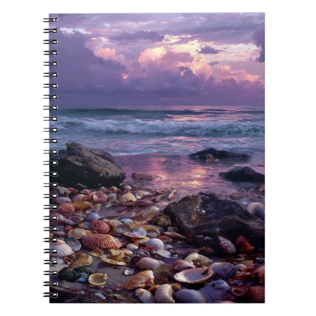 Seashells Sunset Ocean Shore Notebook Anteckningsbok (Framsidan)