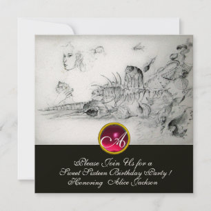SEASHELLS SVEET 16 PARTY,Ruby Monogram Black White Inbjudningar