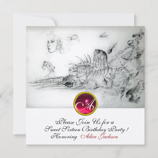 SEASHELLS SVEET 16 PARTY,Ruby Monogram Champagne Inbjudningar (Framsida)