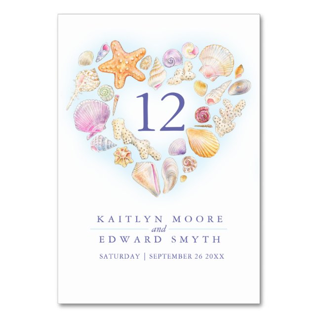 Seashells vattenfärg bröllop anpassningsbar bordsnummer (Baksidan)