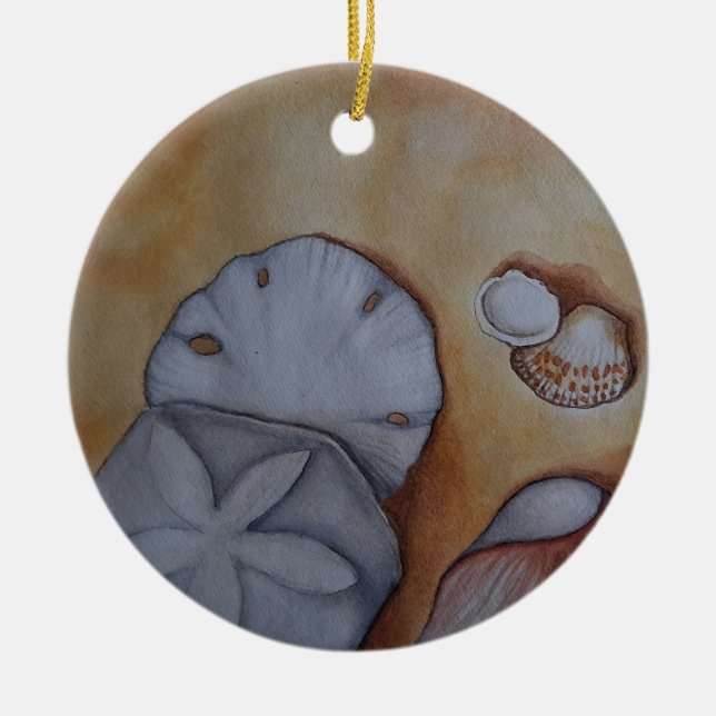 Seashells vid kusten julgransprydnad keramik (Framsidan)