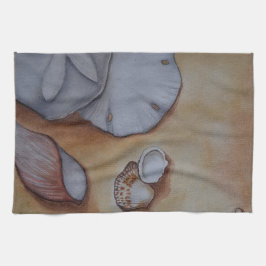 Seashells vid kusten kökshandduk