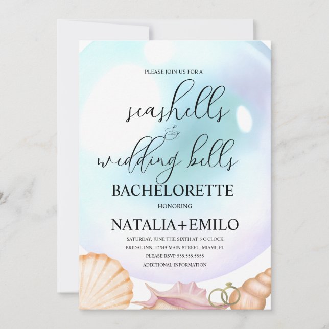 Seashells Wedding Bells Bachelorette Invitations  Inbjudningar (Framsida)