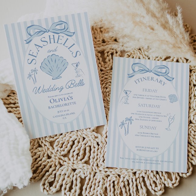 Seashells & Wedding Bells Bachelorette Itinerary Inbjudningar (Seashells & Wedding Bells Bachelorette Itinerary Invitation)