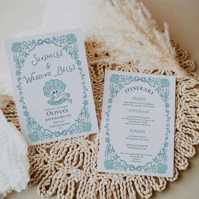 Seashells Wedding Bells Whimsical Bachelorette  Inbjudningar (Seashells Wedding Bells Whimsical Bachelorette Invitation)